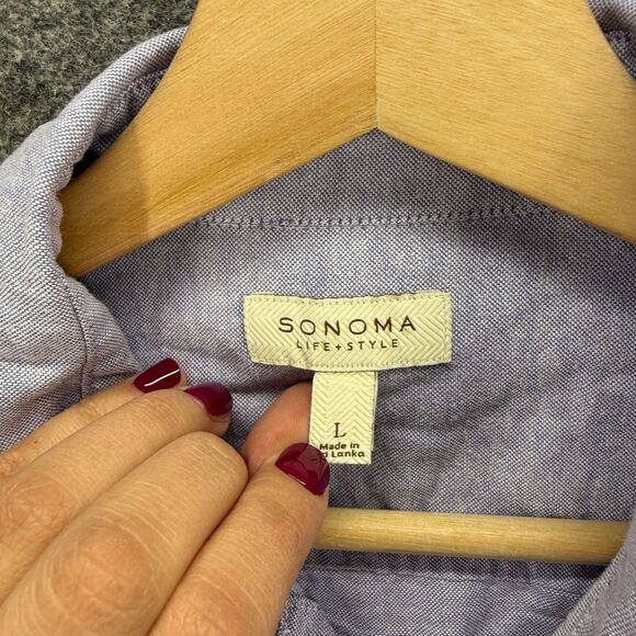 Sonoma Shirt Men L Large Blue Button Up Collared Long Sleeve Cotton Pockets - Picture 3 of 7